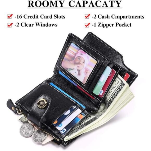 Small Wallet for Women Leather Bifold Compact Small Womens Wallet - Picture 2 of 6